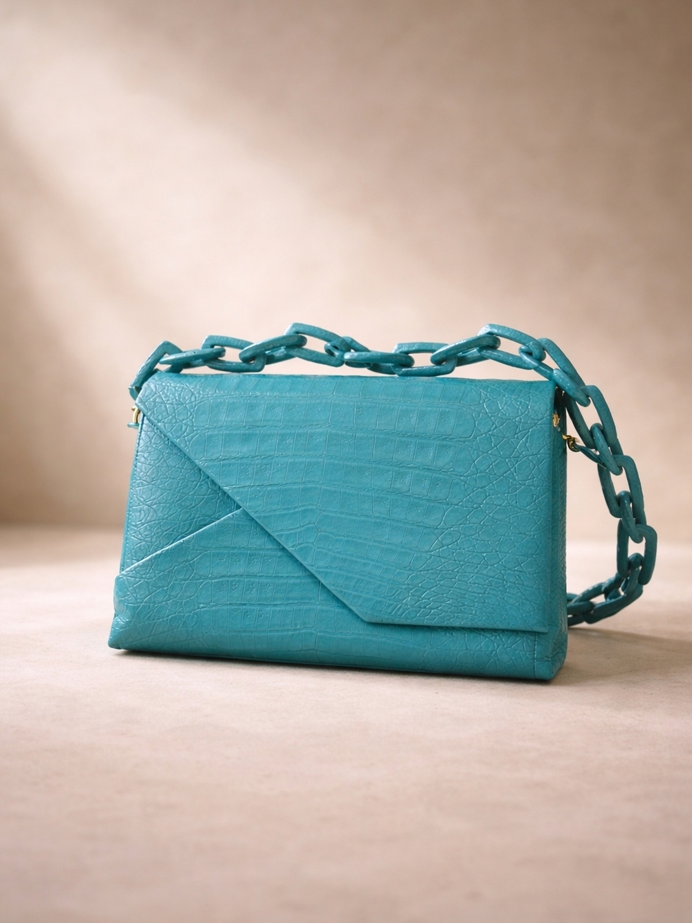 Nancy Gonzalez Turquoise Genuine Crocodile Leather Shoulder Bag Compartments